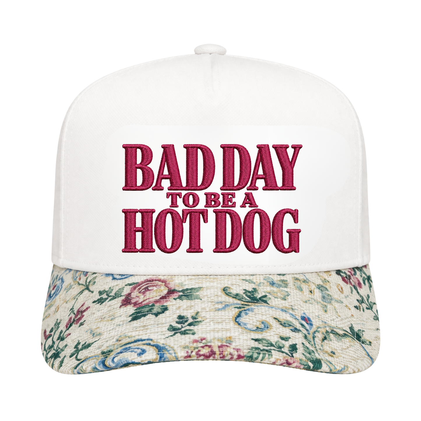 BAD DAY TO BE A HOT DOG FLORAL BRIM TRUCKER HAT