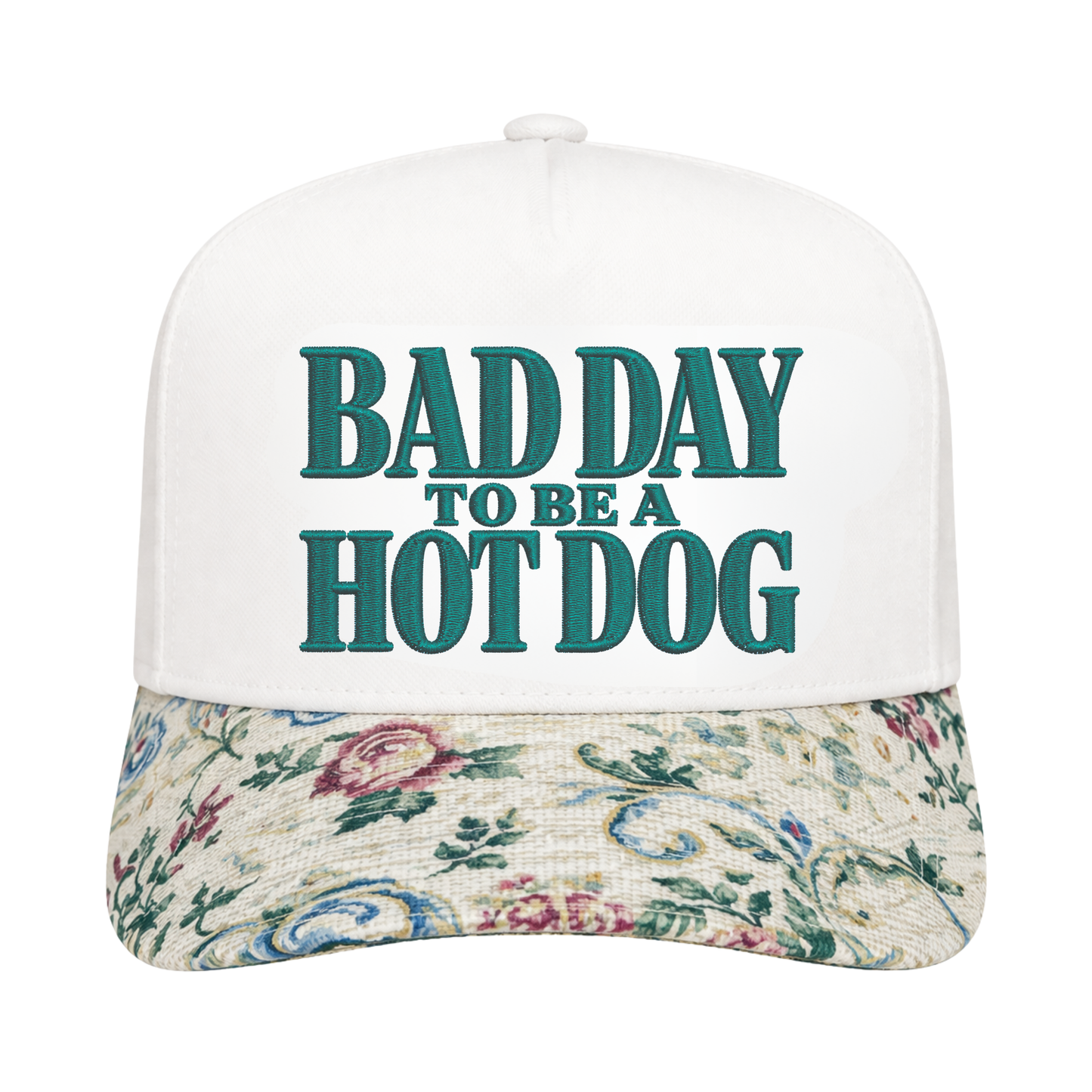 BAD DAY TO BE A HOT DOG FLORAL BRIM TRUCKER HAT