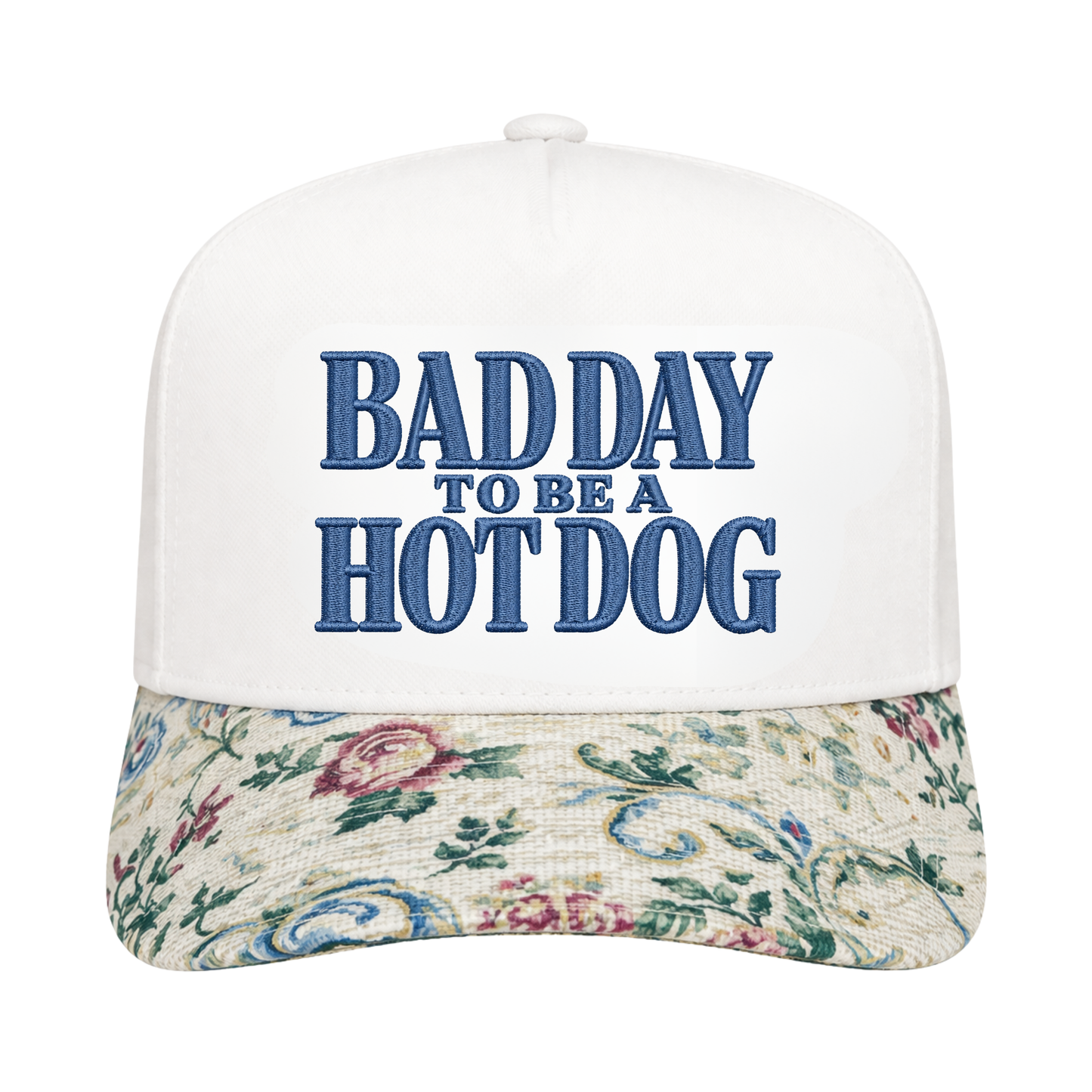 BAD DAY TO BE A HOT DOG FLORAL BRIM TRUCKER HAT