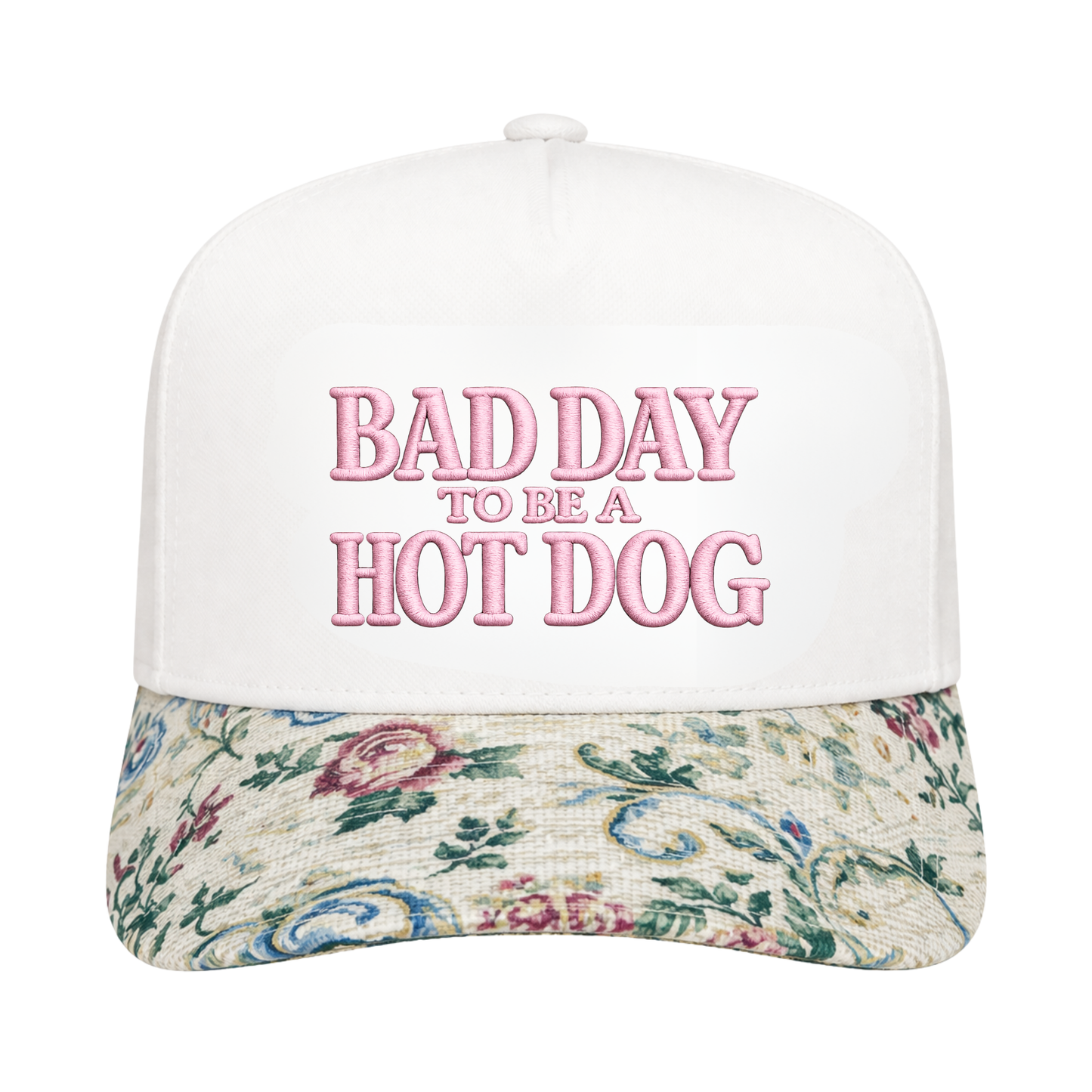 BAD DAY TO BE A HOT DOG FLORAL BRIM TRUCKER HAT